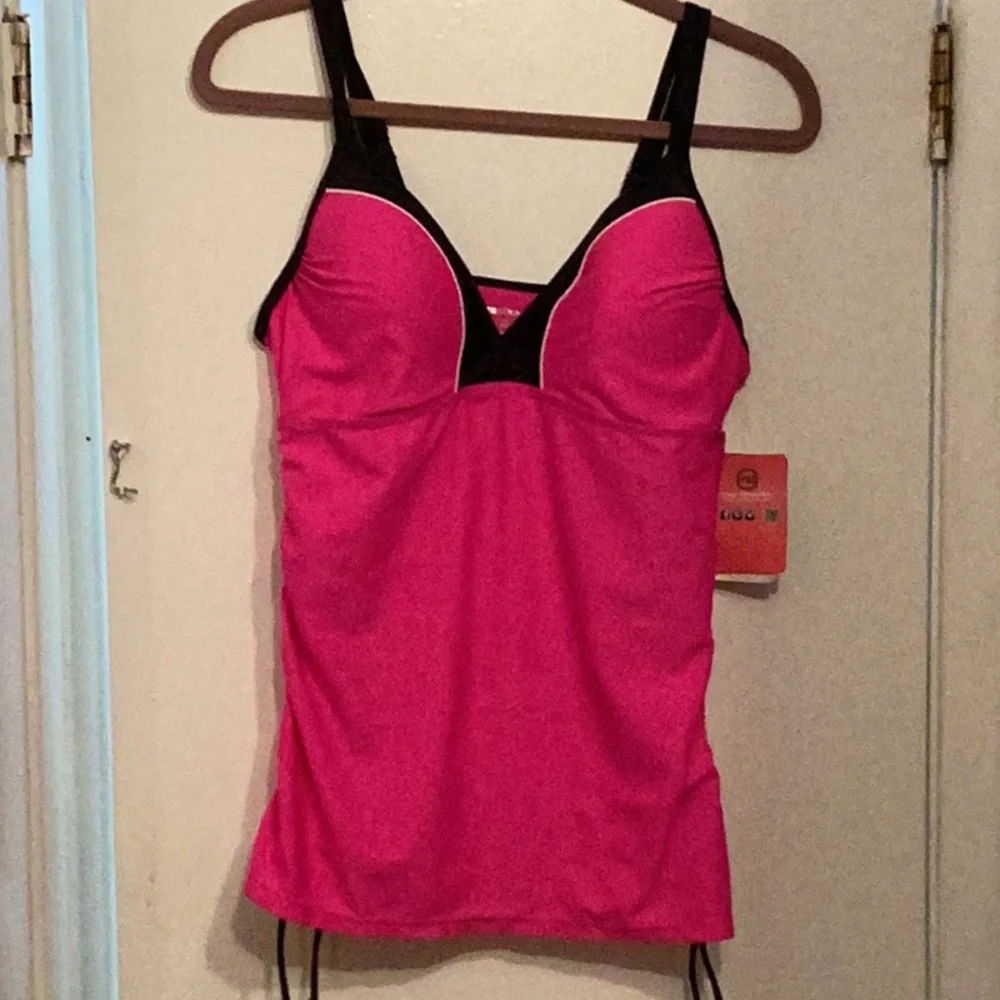 Free Country Women's Pink and Black Double Strap Tankini Top - Picture 12 of 14